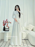 EVE White Pre made ao dai Vietnam with beading crystals collar