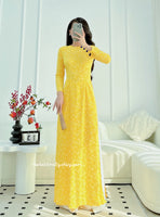 PAISLEY Ao dài gấm Yellow Pre made ao dai Vietnam with buttons