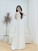 PAMELA White Double layers chiffon Ao Dai Set with round collar
