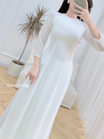 PAMELA White Double layers chiffon Ao Dai Set with round collar