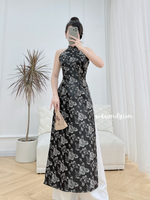 TEAGAN Printed Rose patterns Black Sleeveless Ao dai