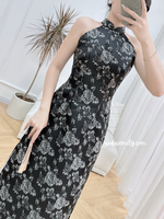 TEAGAN Printed Rose patterns Black Sleeveless Ao dai