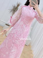 MOLLY Pink Spring flowers pattern Modern Ao dai