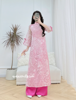 MOLLY Pink Spring flowers pattern Modern Ao dai