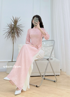 MYA Pink flowers pattern Modern Ao dai set