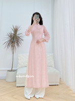MYA Pink flowers pattern Modern Ao dai set