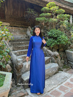 BEATRICE Sapphire Blue ao dai set with pearls