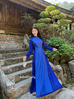 BEATRICE Sapphire Blue ao dai set with pearls