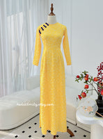 PAISLEY Ao dài gấm Yellow Pre made ao dai Vietnam with buttons