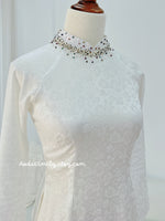 EVE White Pre made ao dai Vietnam with beading crystals collar
