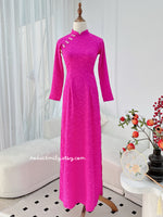 SUNLEE Ao dài gấm Pre made Vietnam with buttons|