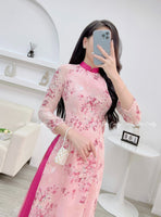 VIOLET Fuchsia Mini cherry blossom flowers ao dai set