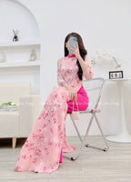 VIOLET Fuchsia Mini cherry blossom flowers ao dai set