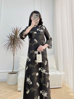 BRIELLE Black Modern loosing style Ao dai set with embroidery flowers