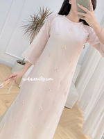 SUNNY Light Pink modern ao dai with crystals flowers