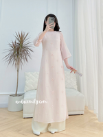SUNNY Light Pink modern ao dai with crystals flowers