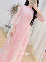 TIANA Pink double layers modern ao dai with embroidery flowers