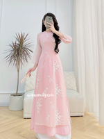 TIANA Pink double layers modern ao dai with embroidery flowers