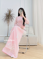 TIANA Pink double layers modern ao dai with embroidery flowers