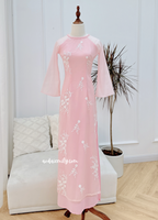TIANA Pink double layers modern ao dai with embroidery flowers