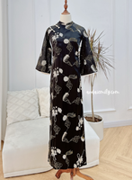 BRIELLE Black Modern loosing style Ao dai set with embroidery flowers