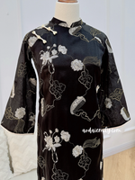 BRIELLE Black Modern loosing style Ao dai set with embroidery flowers