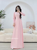 SARAH Pastel pink ao dai set with pearls | áo dài gấm