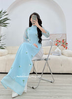 LEAH Baby blue double layers modern ao dai with embroidery flowers