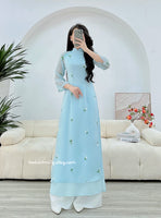 LEAH Baby blue double layers modern ao dai with embroidery flowers