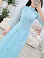 LEAH Baby blue double layers modern ao dai with embroidery flowers