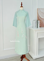 SUMMER Modern Mint taffeta ao dai with pearls and 3D lily of the valley flowers