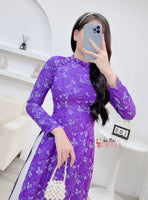 PRIMROSE Ao dài gấm | Purple Pre made ao dai Vietnam with buttons