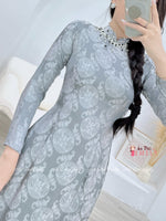 ARABELLA Ao dài gấm Thọ with designed crystals