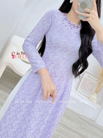 BETH Pastel purple áo dài| with crystals and pearls