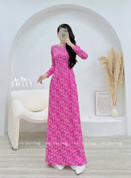 PAISLEE Ao dài lụa màu hong kết hạt