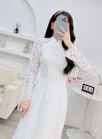 NINA White Lace and silk áo dài