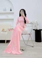 KENNEDY Pink ao dai with Lily of the valley flowers