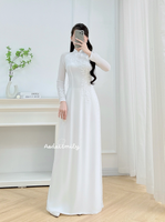 PIXIE Ao dai with designed crystals, pearls and 3D flowers