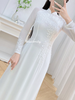 PIXIE Ao dai with designed crystals, pearls and 3D flowers
