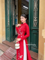 LUCKY Red hand beading ao dai with crystals