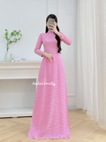 CLARA Pre made traditional Pink ao dai with crystals collar
