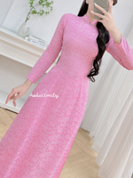 CLARA Pre made traditional Pink ao dai with crystals collar