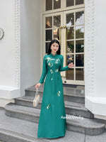 ARLETH Ao Dài lụa thêu hoa