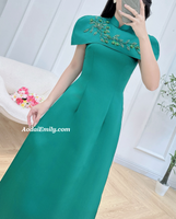 ANA Modern green taffeta ao dai with hand beading crystals flowers