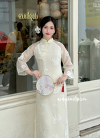 SYLVIE Cream Cutie bows with pearls modern embroidery ao dai
