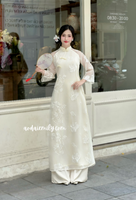 SYLVIE Cream Cutie bows with pearls modern embroidery ao dai