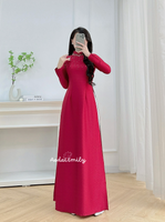 PEYTON Burgundy Ao dai with crystals collar