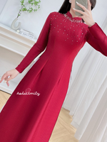 PEYTON Burgundy Ao dai with crystals collar