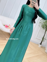 NATALIA Dark Green ao dai with simple crystals rhinestones