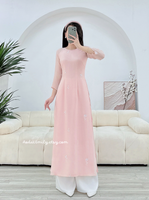 KAYLEE Round collar Pink modern ao dai with embroidery flowers